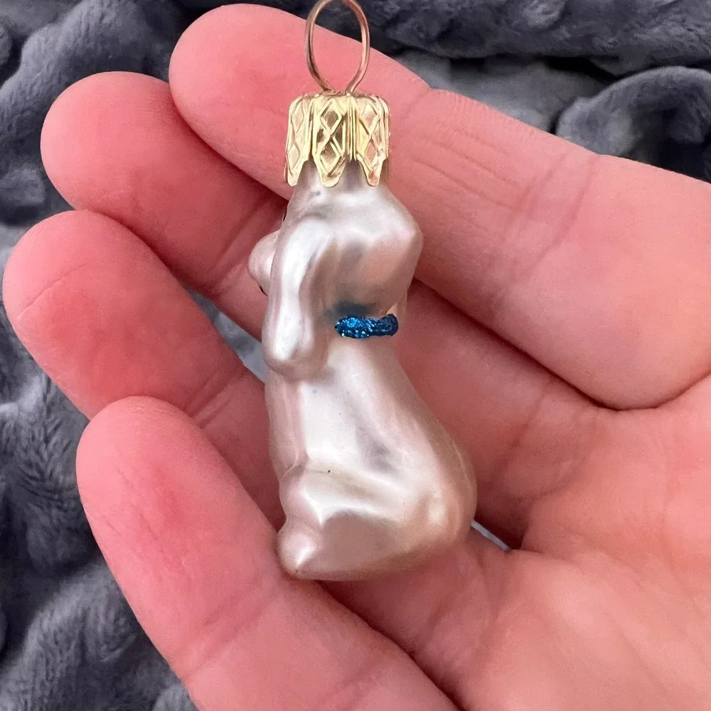 Tiny White Dog Christmas Ornament Puppy Glitter Collar Holiday‎ Tree Decor